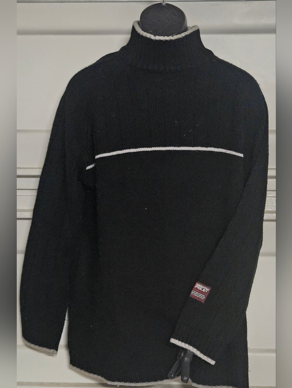 South Pole Black Turtleneck Sweater with White Accent